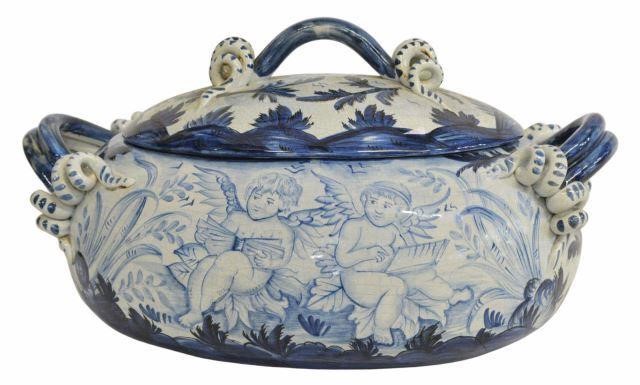 Appraisal: Italian Albisola majolica tureen th c hand-painted winged putti reverse