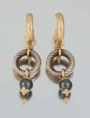 Appraisal: A Pair of Gold Silver and Hematite Earrings k yellow