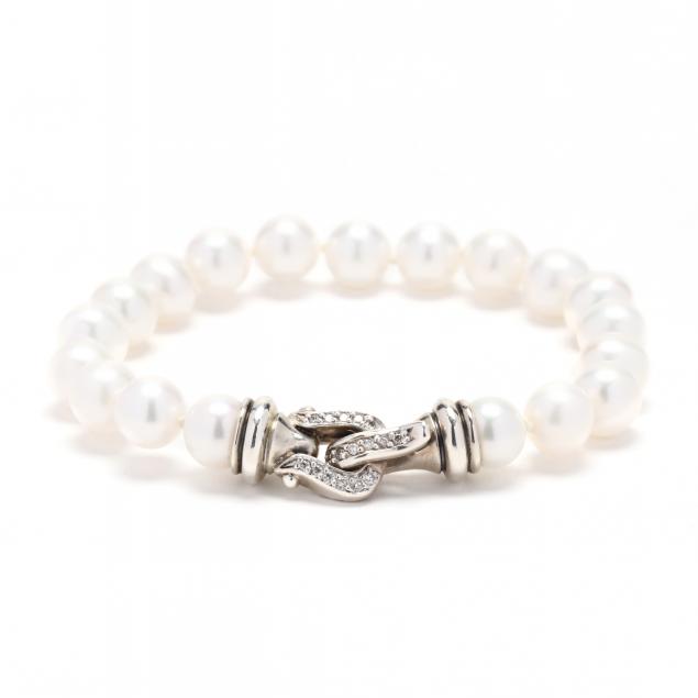 Appraisal: PEARL BRACELET WITH STERLING SILVER AND DIAMOND CLASP DAVID YURMAN