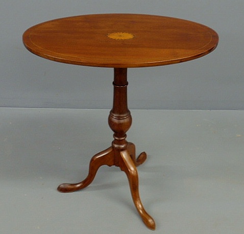 Appraisal: Queen Anne style mahogany candlestand with an inlaid oval top