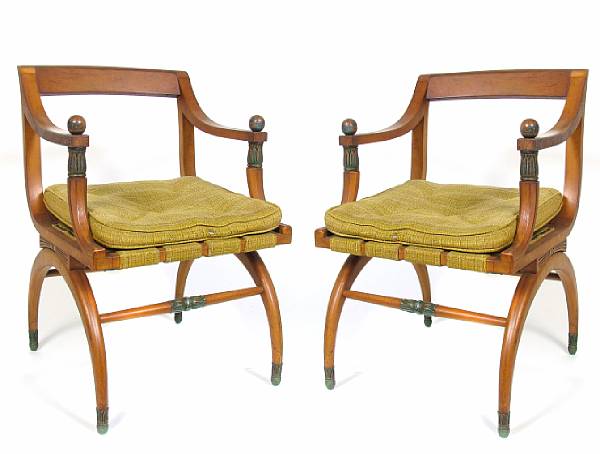 Appraisal: A set of four Empire style fruitwood armchairs height in