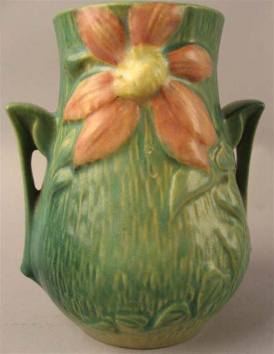 Appraisal: Roseville Pottery Clematis Green Vase - Marked Roseville U S