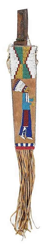 Appraisal: Beaded Pictorial Sheath and Knife th century beaded on one