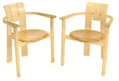 Appraisal: A pair of pine armchairs unmarked cm high