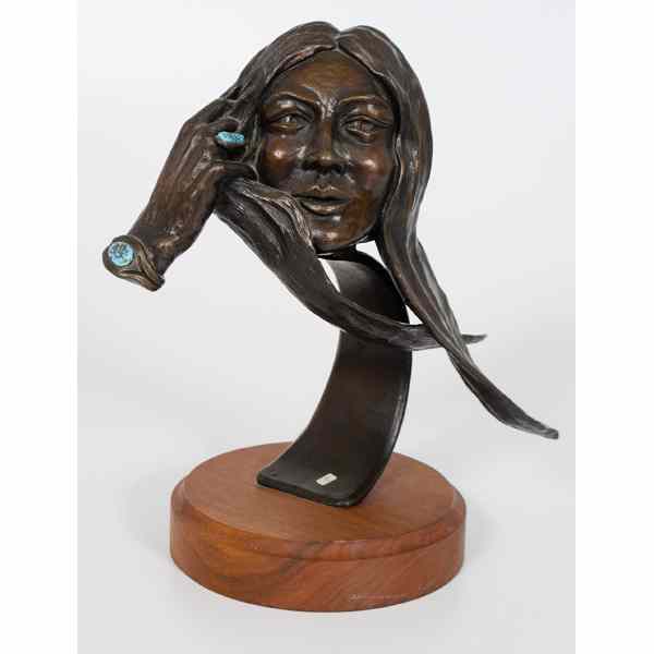 Appraisal: George H Walbye Bronze Turquoise Dream Bronze bust with inlaid