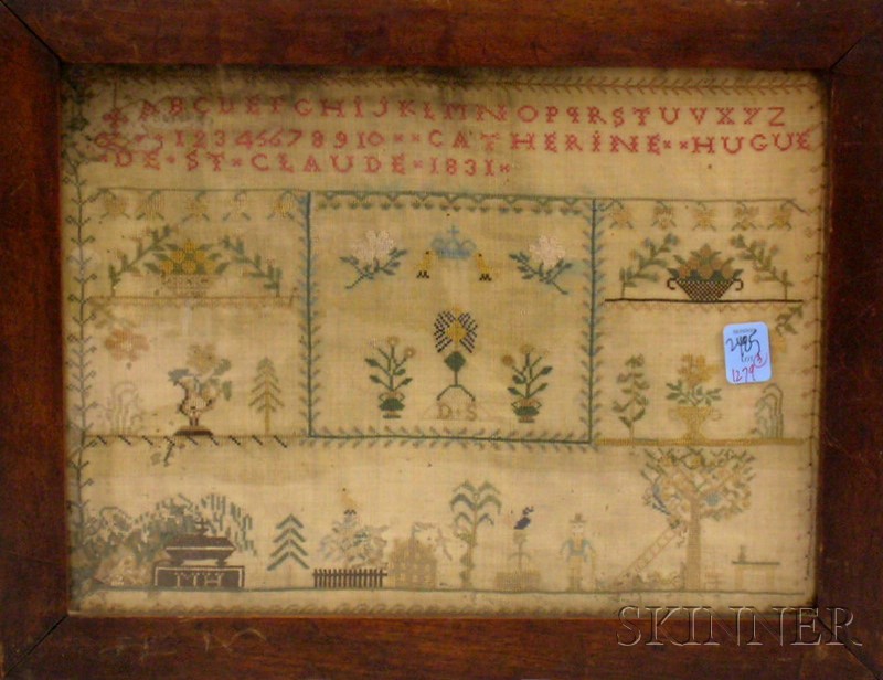 Appraisal: Three Framed th and th Century Needlework Samplers a with