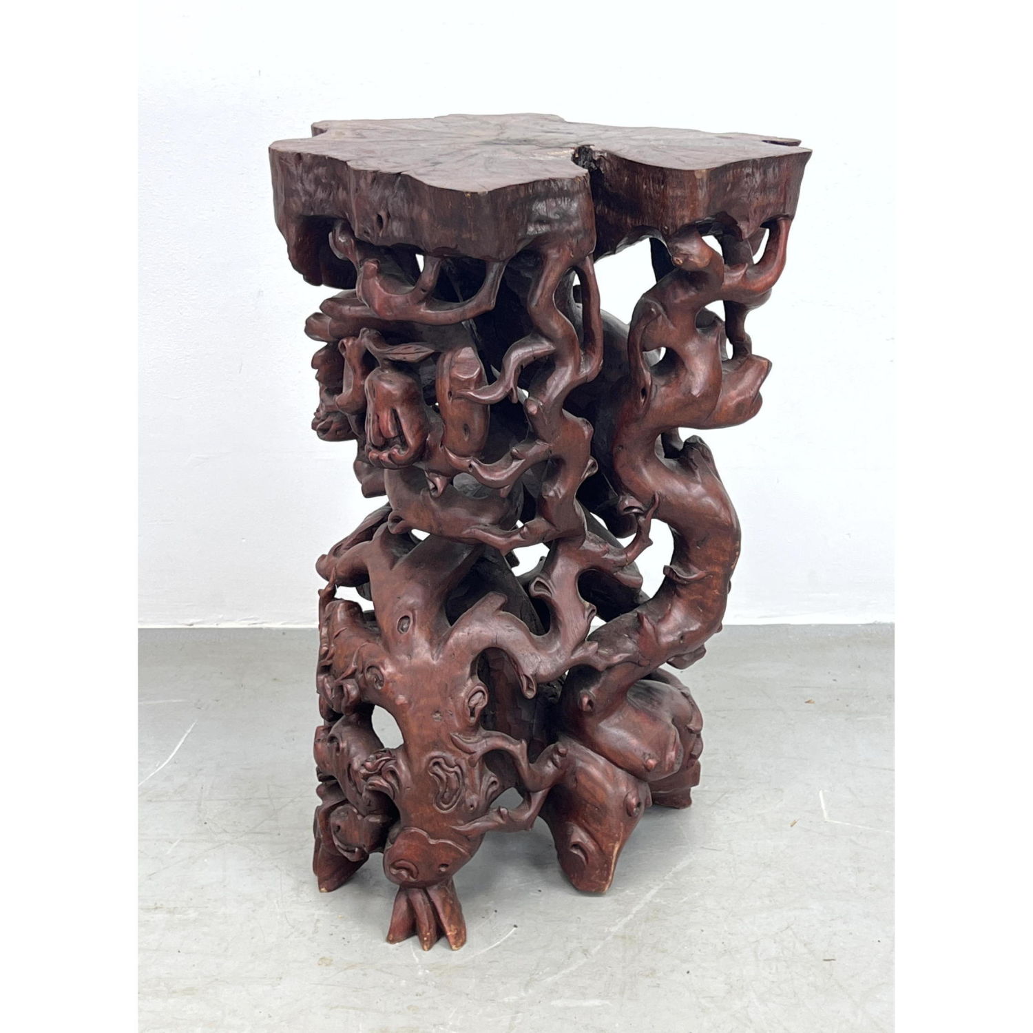 Appraisal: Asian Carved Root Table Intricate figural carving Dimensions H inches