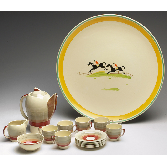 Appraisal: Susie Cooper Red Banded Kestrel coffee set six cups and