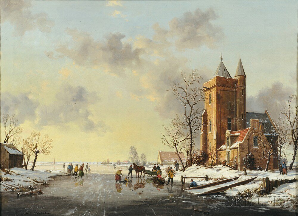 Appraisal: Reginald Ernest Arnold British - Animated Winter View with Skaters