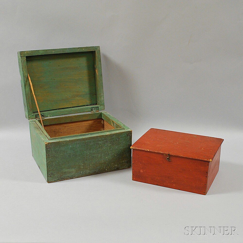 Appraisal: Two Painted Boxes th century one green-painted the other red-painted