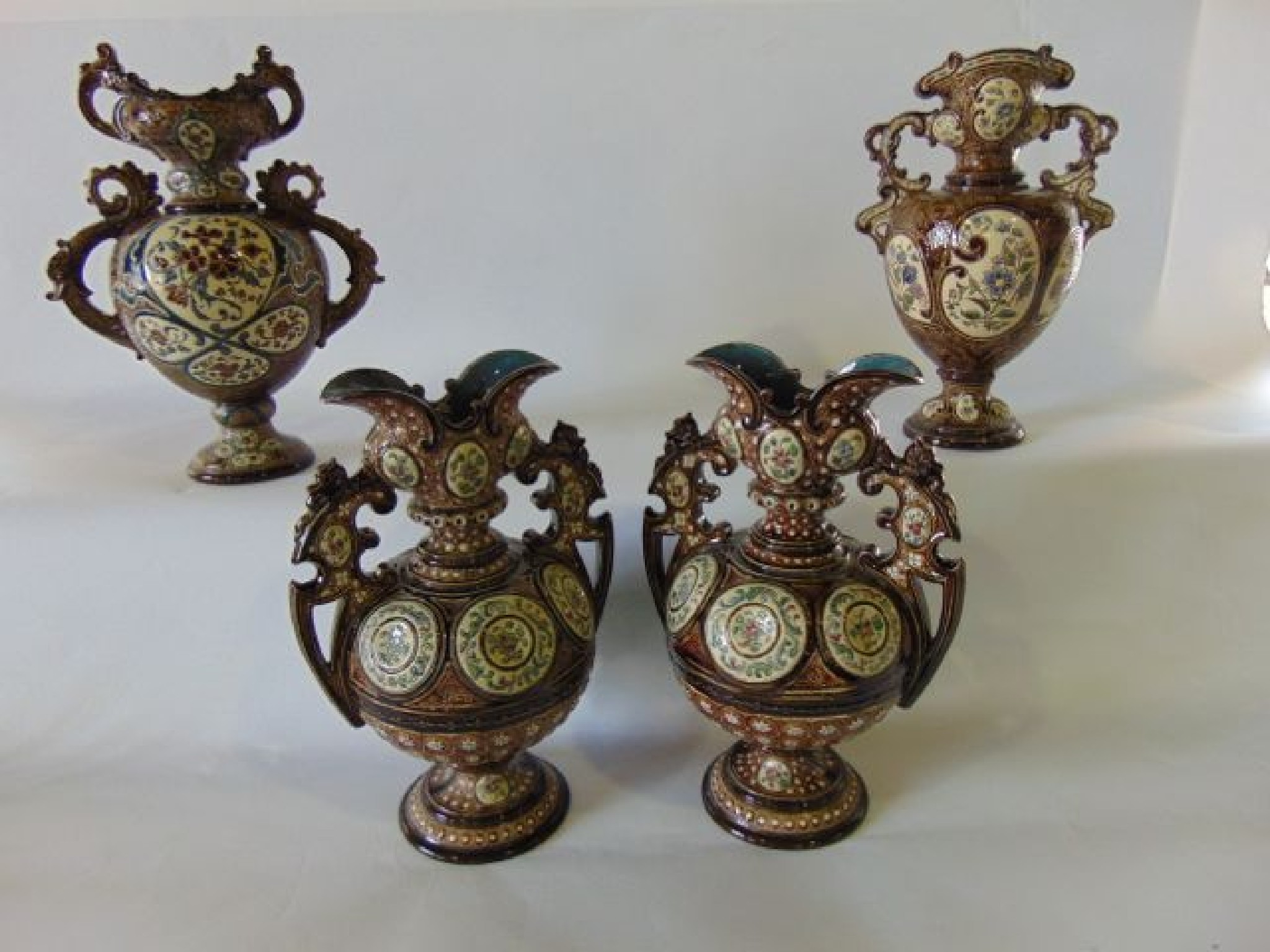 Appraisal: A pair of late th century German majolica two handled