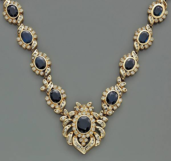 Appraisal: A sapphire and diamond necklace estimated total diamond weight carats