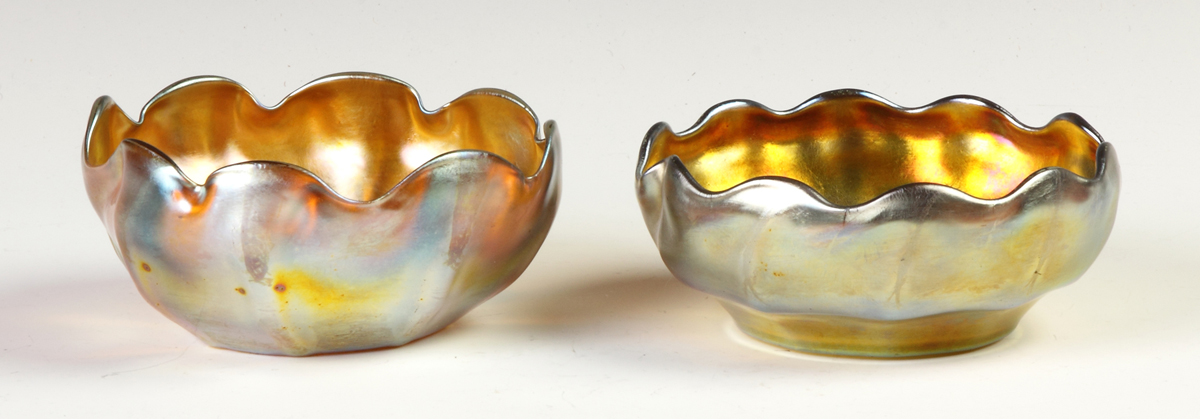 Appraisal: Tiffany Gold Iridescent Fingerbowl with Scalloped Edges Inscribed LCT