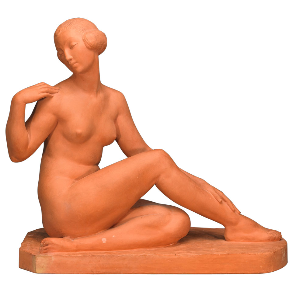 Appraisal: Marcel-Andr Bouraine French - SEATED NUDE terracotta incised signature M