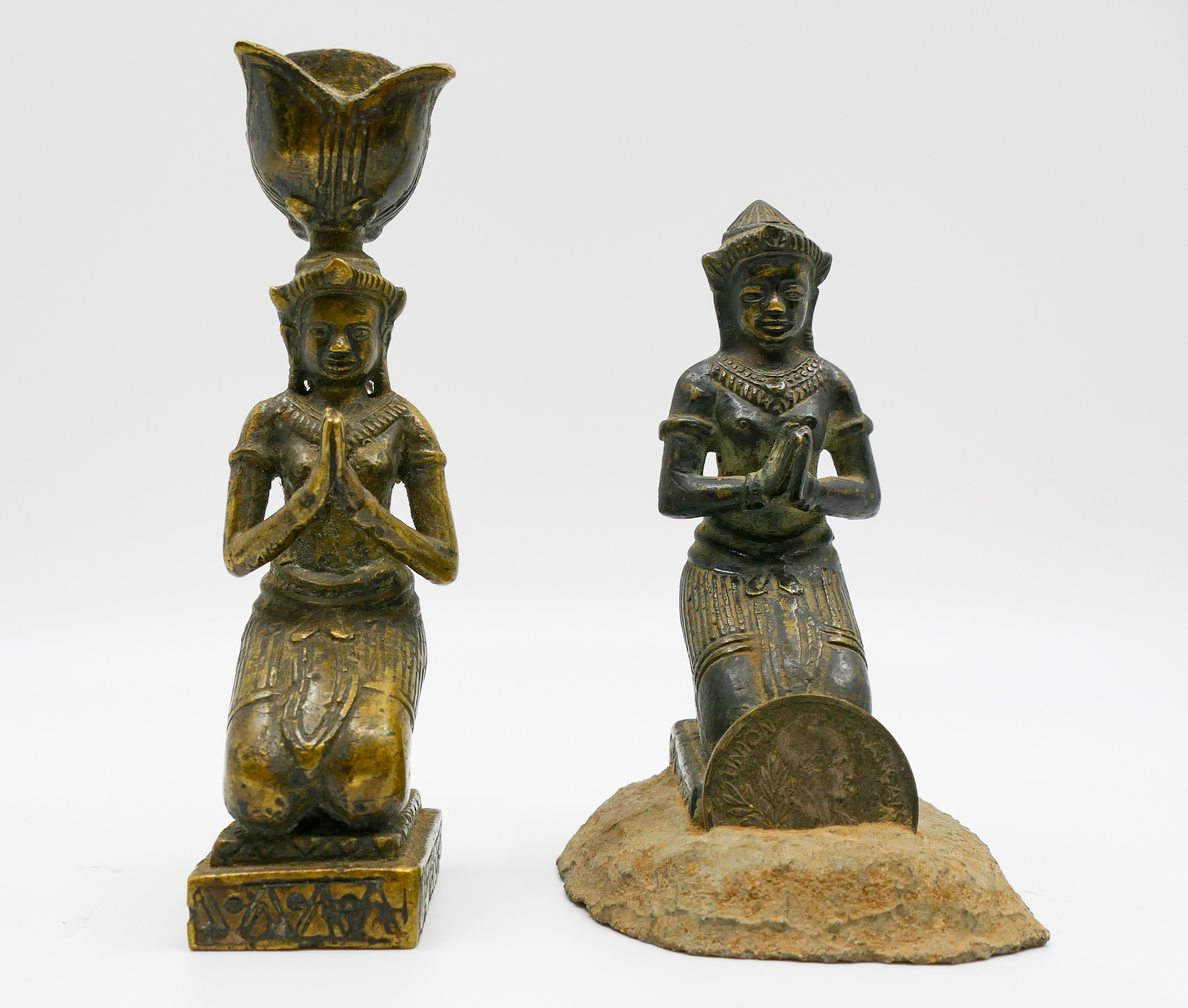 Appraisal: pc Old Cambodian Khmer Style Bronze Kneeling Figures '' and