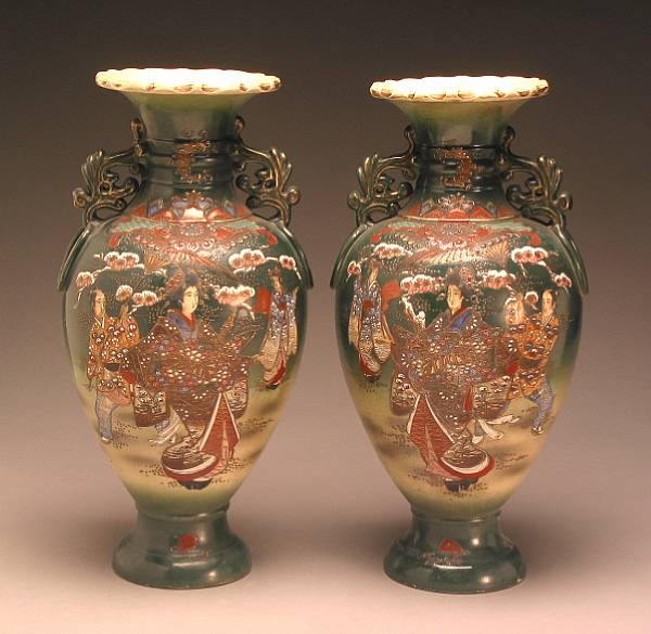 Appraisal: A pair of Satsuma style glazed pottery vases Early th