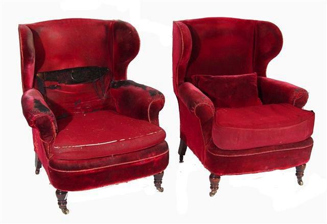 Appraisal: A PAIR OF VICTORIAN WING BACK ELBOW CHAIRS upholstered in