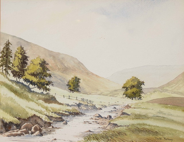 Appraisal: David BellamyA landscape view probably the Black Mountains watercolour cm