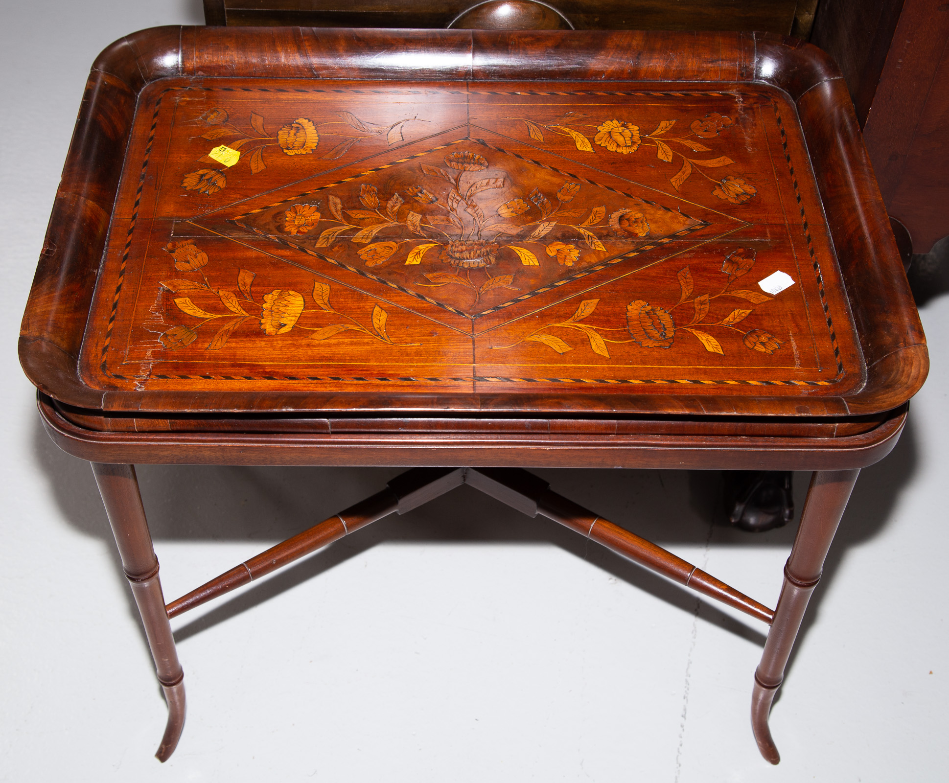 Appraisal: DUTCH MARQUETRY INLAID TRAY TABLE WITH A TRAY th century