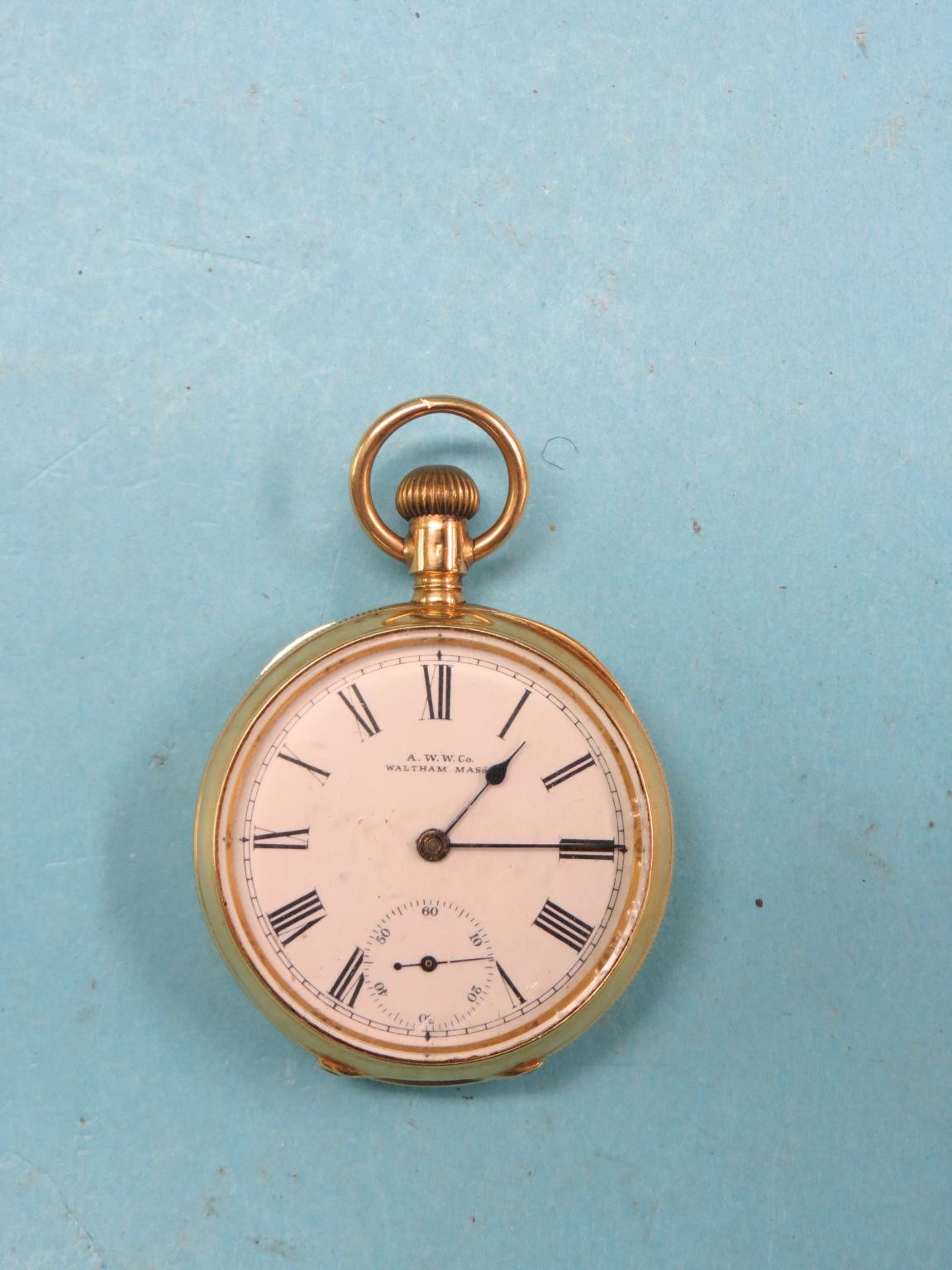 Appraisal: An ct gold pocket watch open-face with subsidiary dial keyless-wind