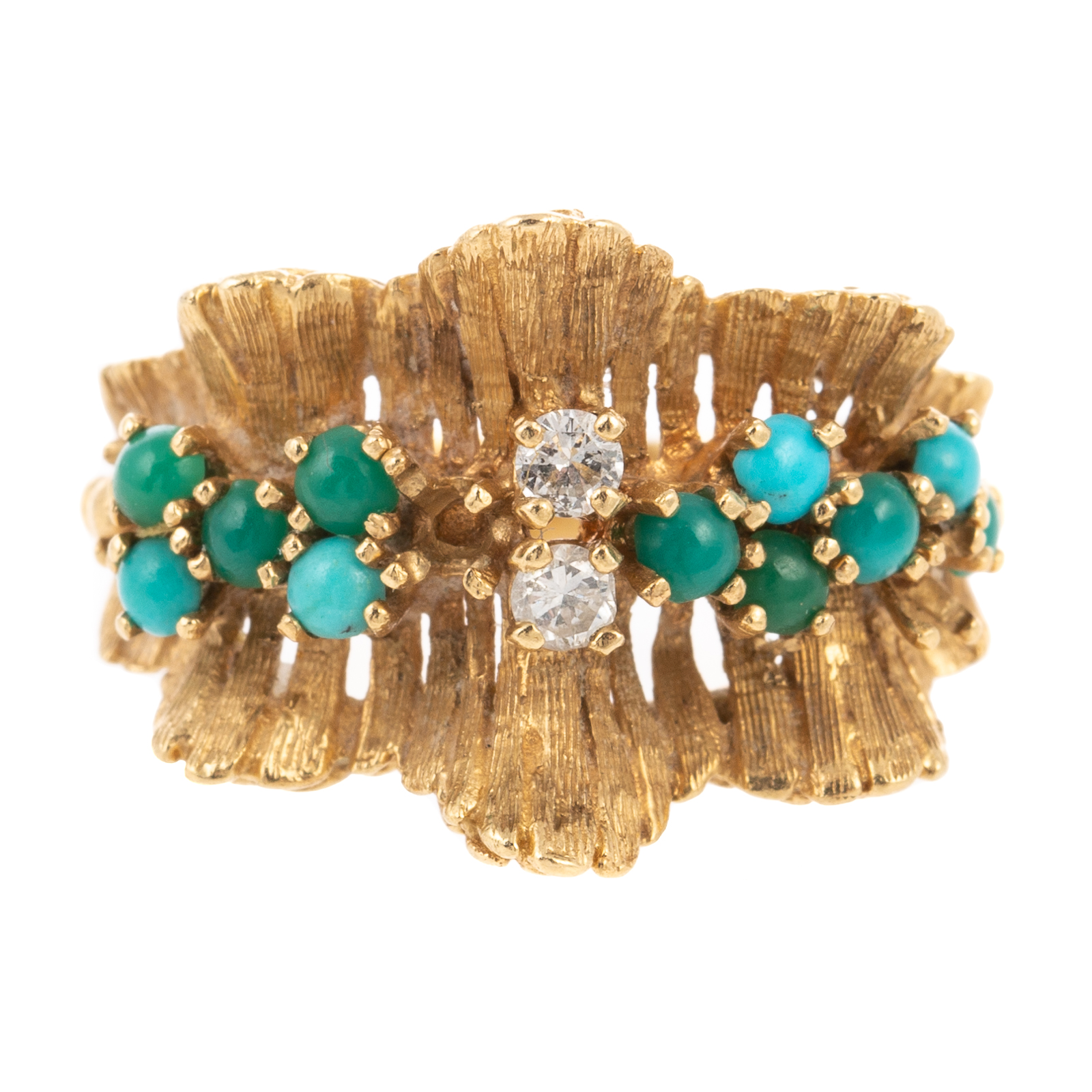 Appraisal: A TEXTURED TURQUOISE DIAMOND RING IN K K yellow gold