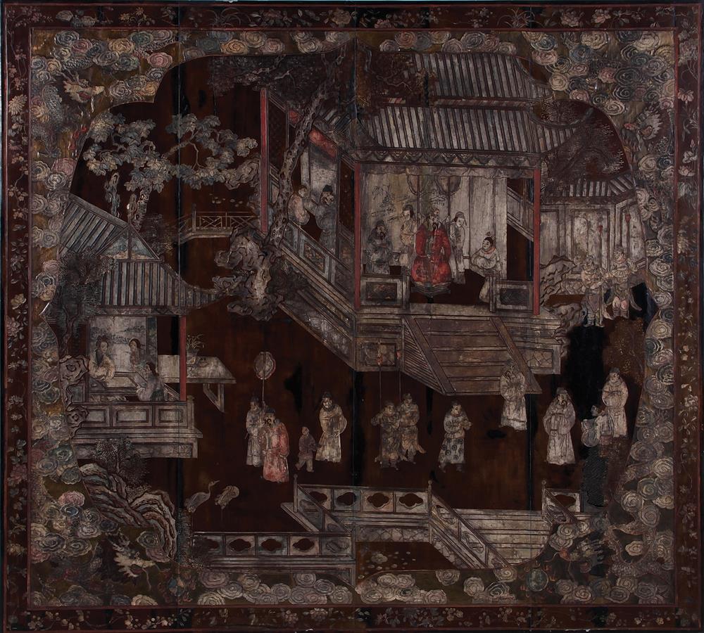 Appraisal: Chinese coromandel lacquer panel Qing dynasty decorated with garden court