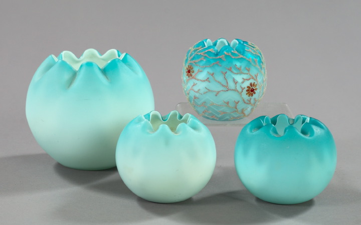 Appraisal: Collection of Four Blue Satin Glass Vases consisting of a