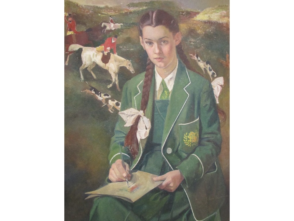 Appraisal: JOHN LAURIE Oil on canvas portrait of a school girl