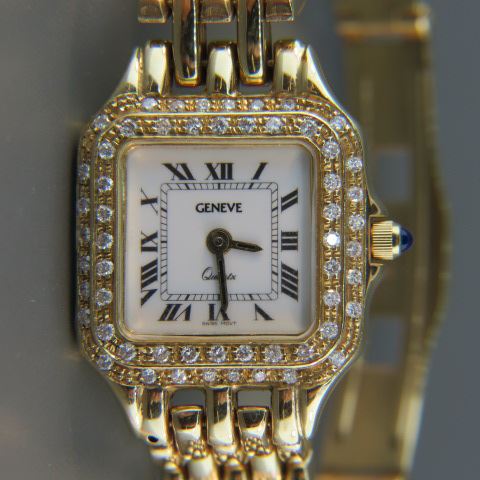 Appraisal: Geneve Diamond Wristwatch tank style round diamonds totaling carat quartz