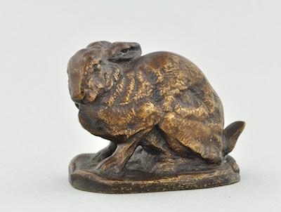 Appraisal: Antoine-Louis Barye French - Lapin Orielles Couchee Miniature bronze with