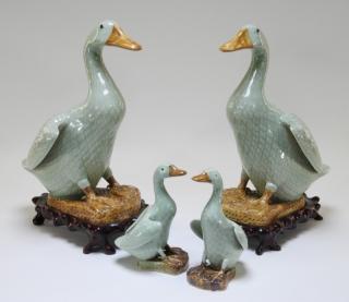 Appraisal: PR Chinese Porcelain Celadon Glaze Duck Figures CHINA TH CENTURY