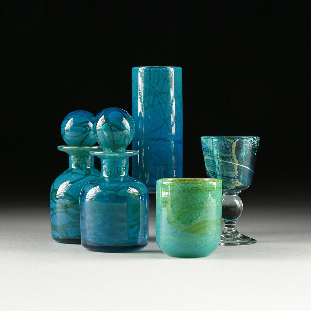 Appraisal: GROUP OF FIVE MDINA HAND BLOWN GLASSWARES CIRCA GROUP OF