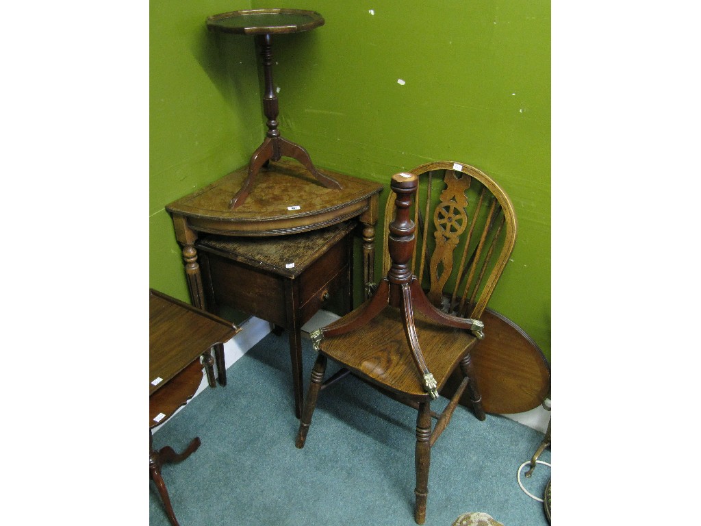 Appraisal: Lot comprising pedestal wine table corner table spindle chair occasional