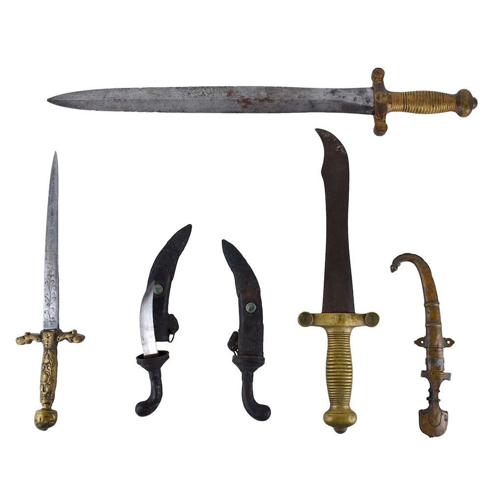 Appraisal: Six Antique Swords and Knives Six Antique Swords and Knives