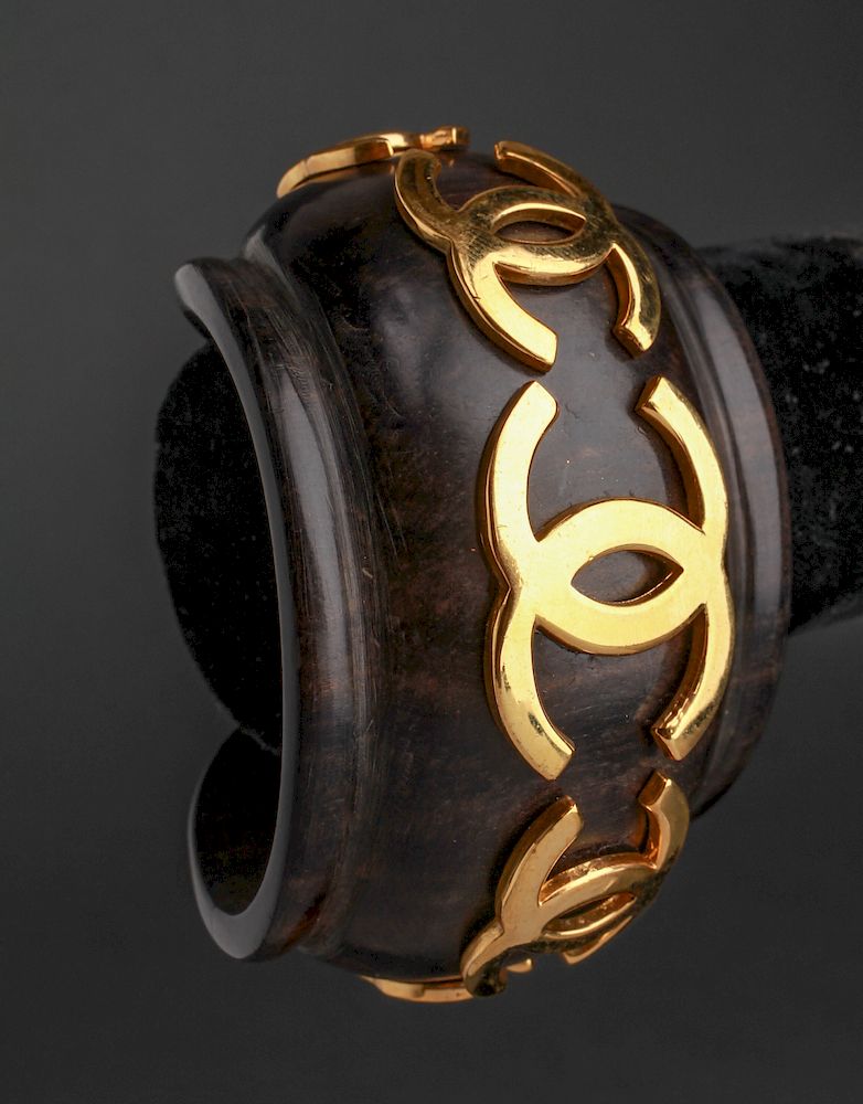 Appraisal: Chanel Runway Oversized Ebonized Wood Logo Cuff Chanel runway oversized