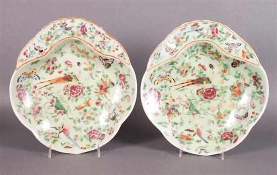 Appraisal: Pair of Chinese Export Famille Rose celadon ground porcelain shrimp