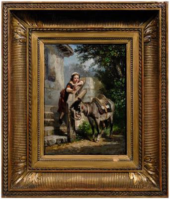 Appraisal: Painting signed quot J Leroy quot young girl with donkey