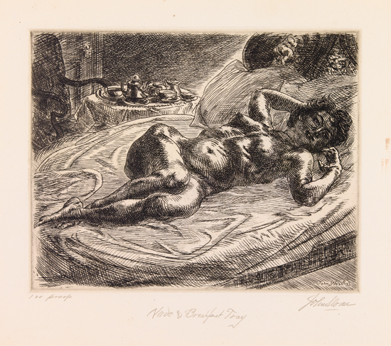 Appraisal: JOHN SLOAN Two etchings Nude and Breakfast Tray x mm