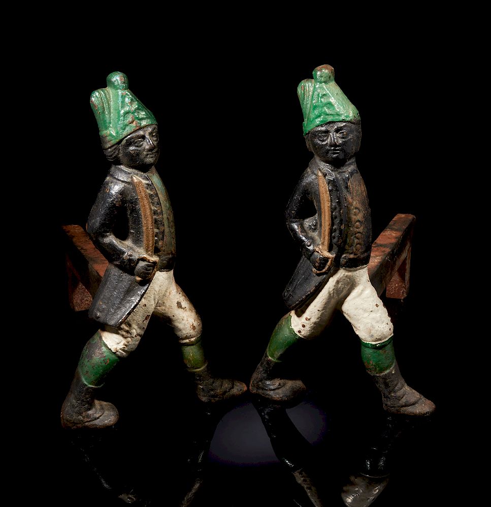 Appraisal: Figural Fireplace Andirons Hessian soldier painted figural andirons Dimensions h