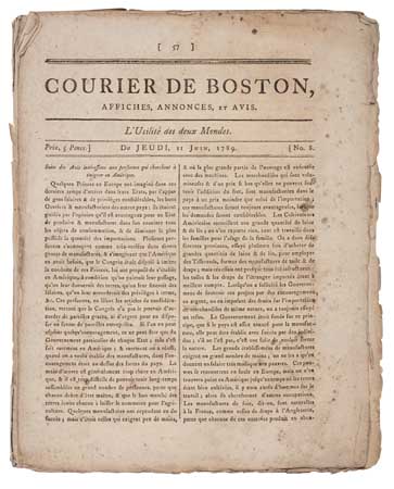 Appraisal: ONE OF THE FIRST FRENCH NEWSPAPERS PUBLISHED IN THE UNITED