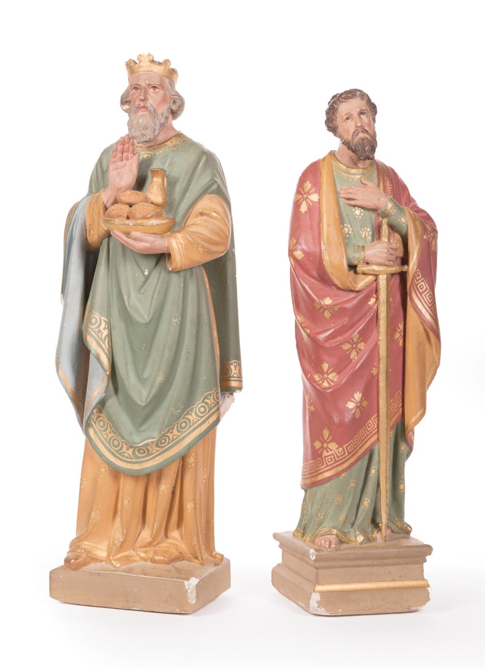 Appraisal: Two Painted Plaster Santos Figures th c taller h in