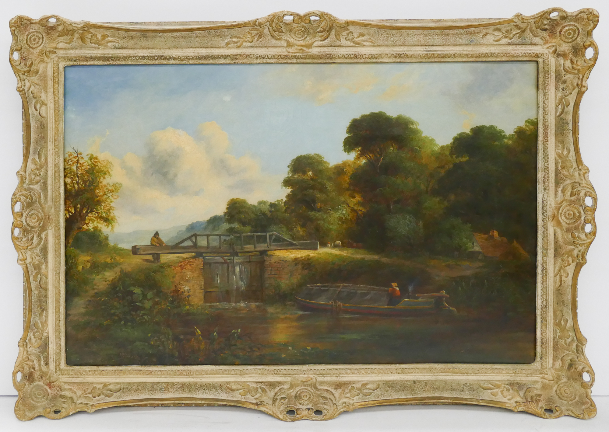 Appraisal: Edmund Johann Niemann - England English Canal Scene Oil on