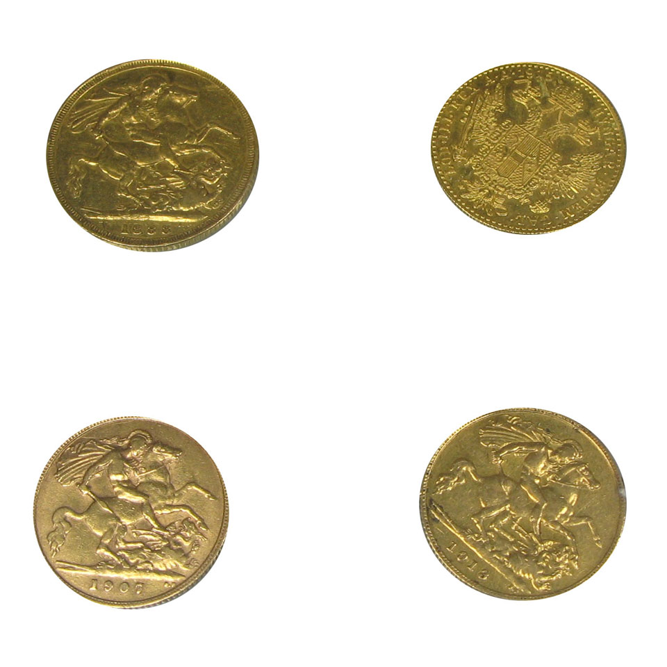 Appraisal: Australian Gold Sovereign British half sovereigns and a gold Austro-Hiungarian