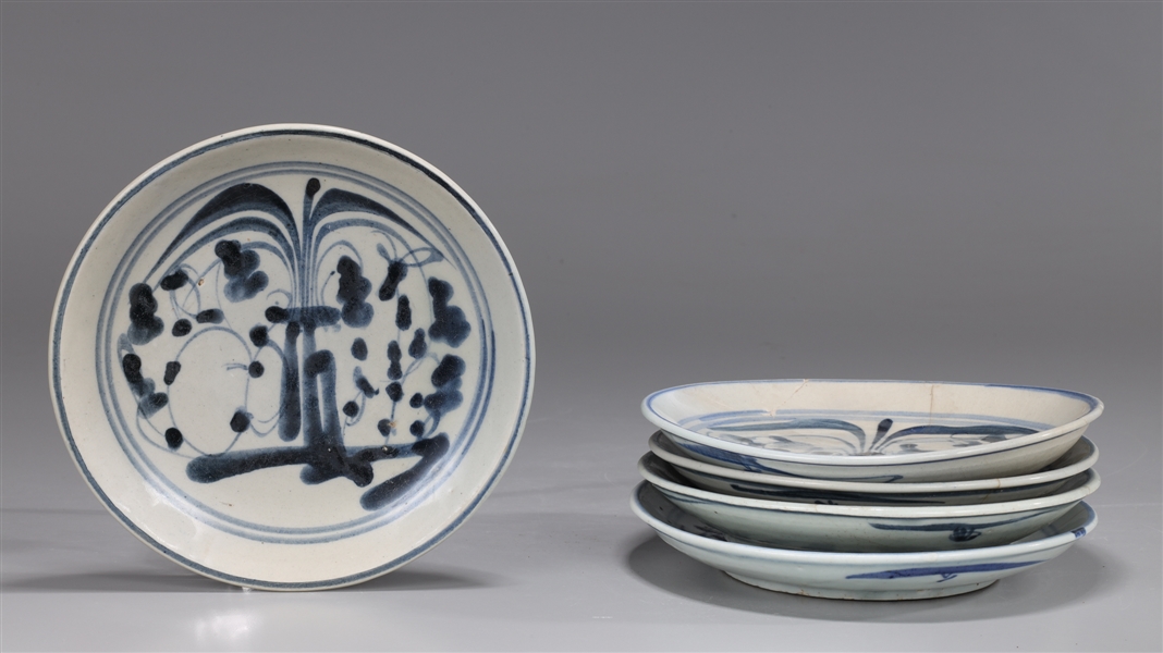 Appraisal: Group of five Ming Dynasty blue and white porcelain dishes