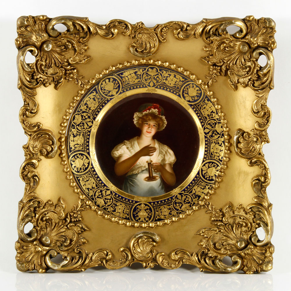 Appraisal: - Royal Vienna Plate Royal Vienna framed plate porcelain hand