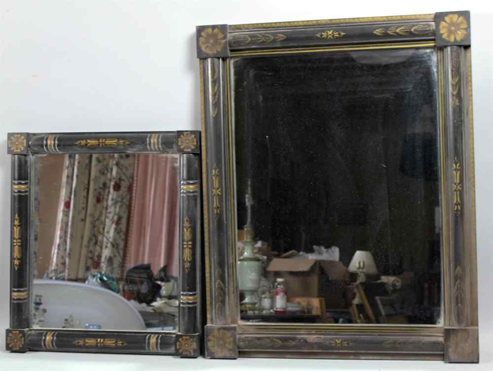 Appraisal: TWO SIMILAR BLACK AND PARCEL GILT STENCIL HITCHCOCK TYPE MIRRORS