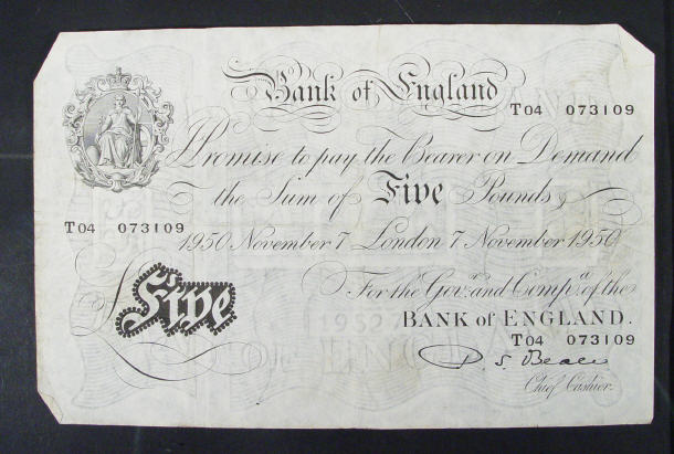 Appraisal: White Bank of England note Beale No T