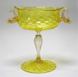 Appraisal: Italian Venetian Aventurine Glass Dolphin Compote ITALY EARLY TH CENTURY