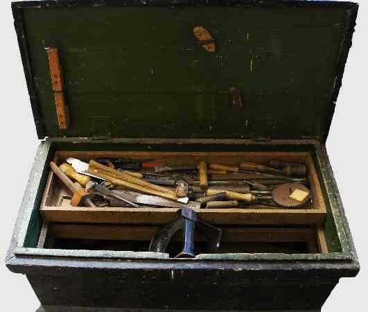 Appraisal: Large th Century Pine Tool Chest containing various tools and