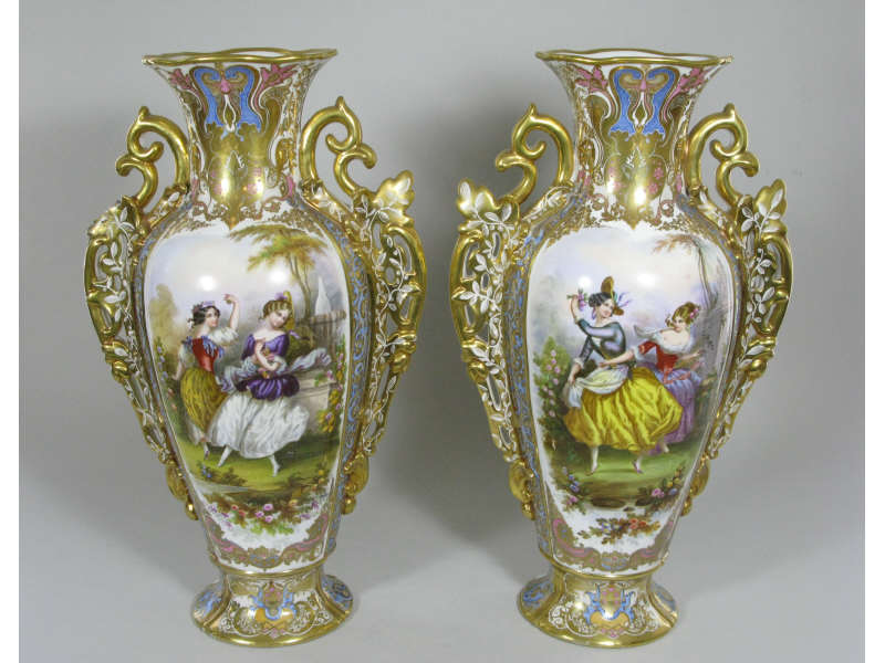 Appraisal: Pair of Paris Porcelain Vases th c hand painted with